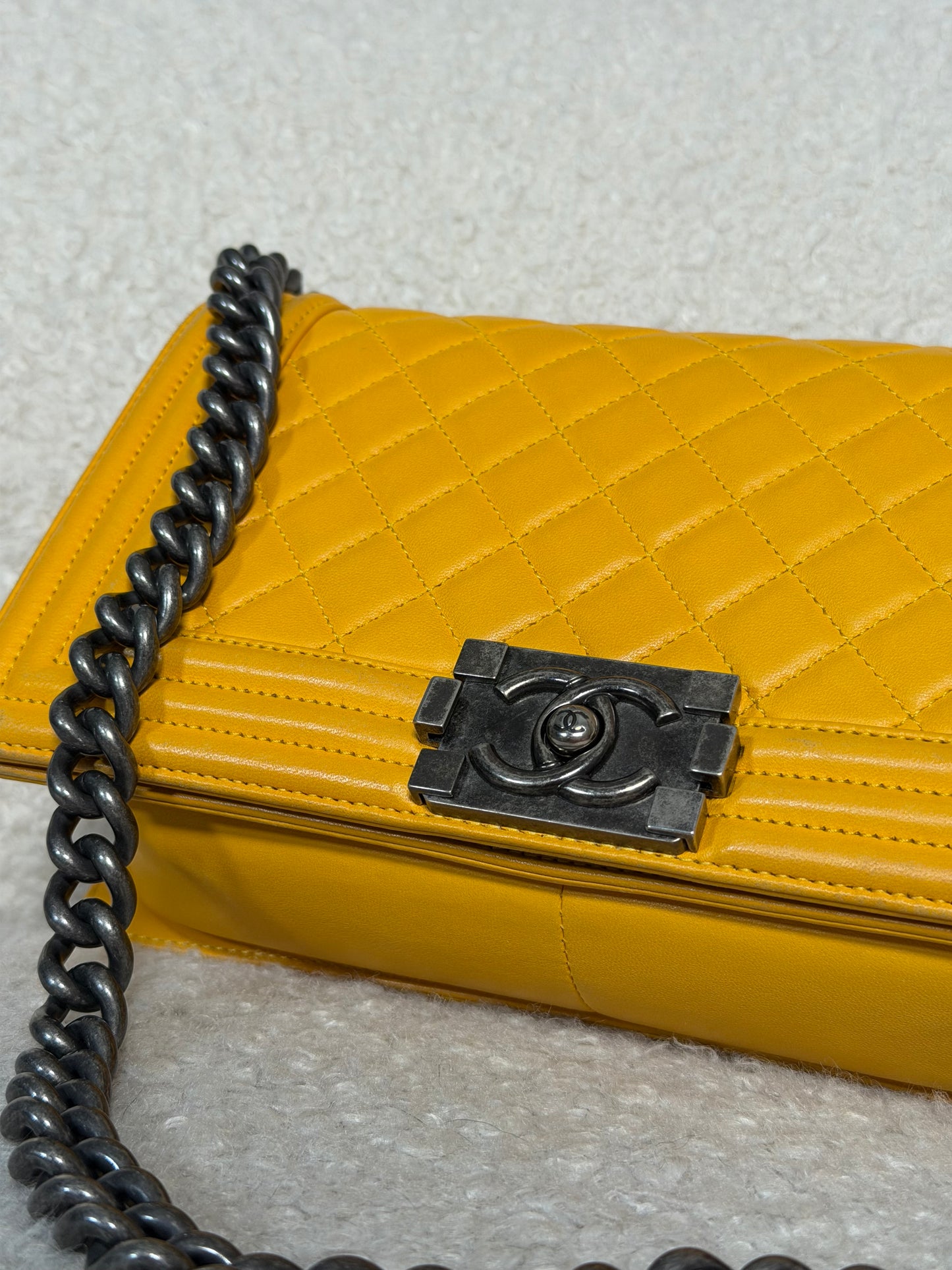 Pre-Owned Yellow 'Boy' Lambskin Leather Handbag