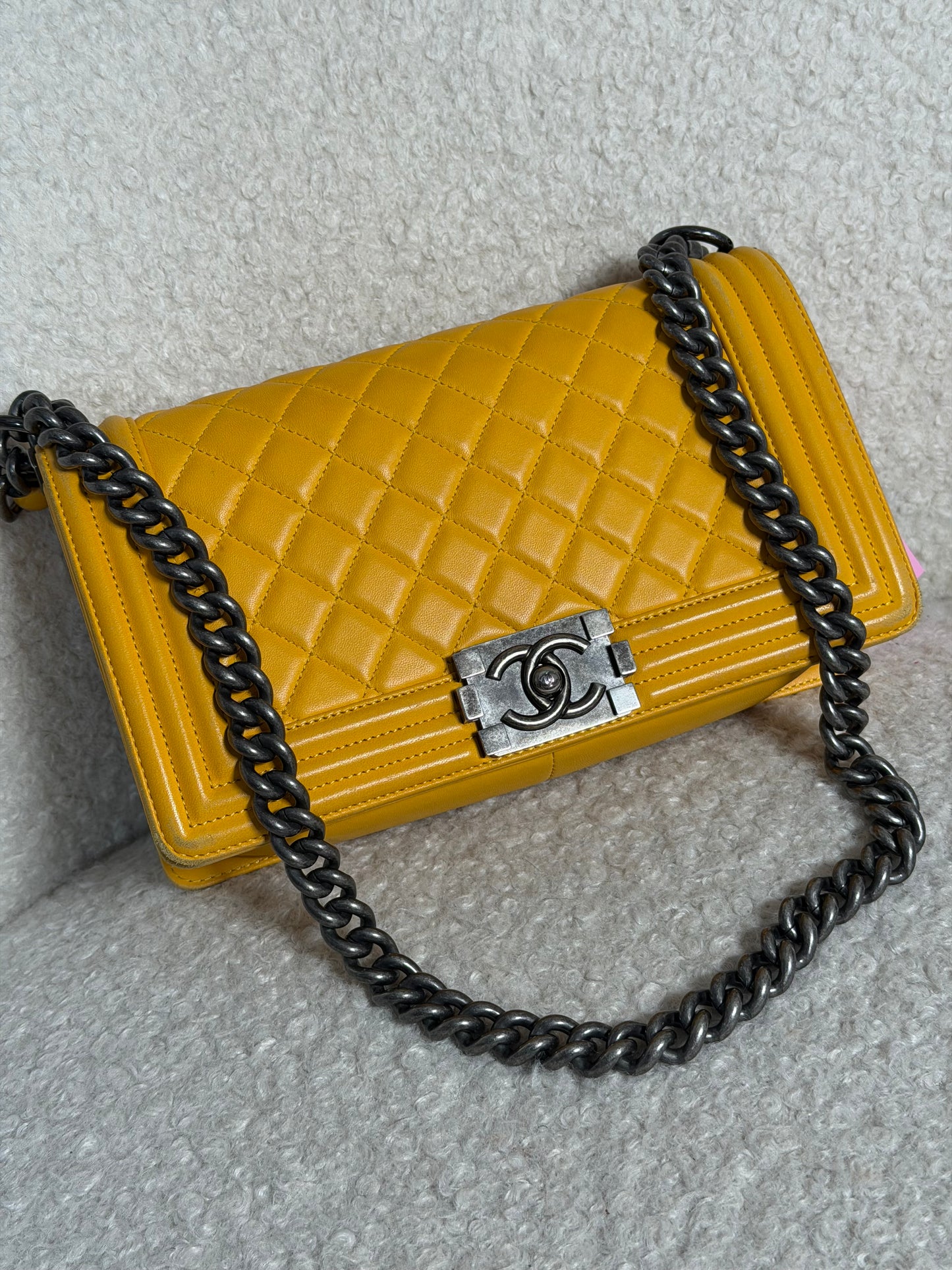 Pre-Owned Yellow 'Boy' Lambskin Leather Handbag