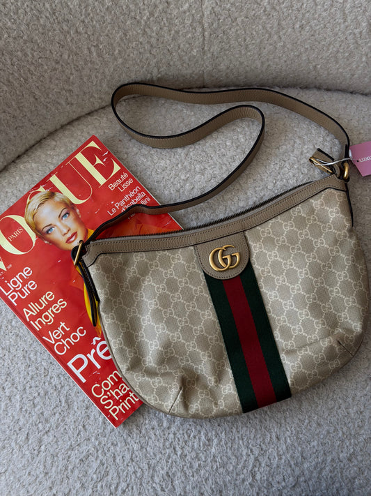 Pre-Owned Beige GG Supreme Canvas Tricolour Crossbody Bag