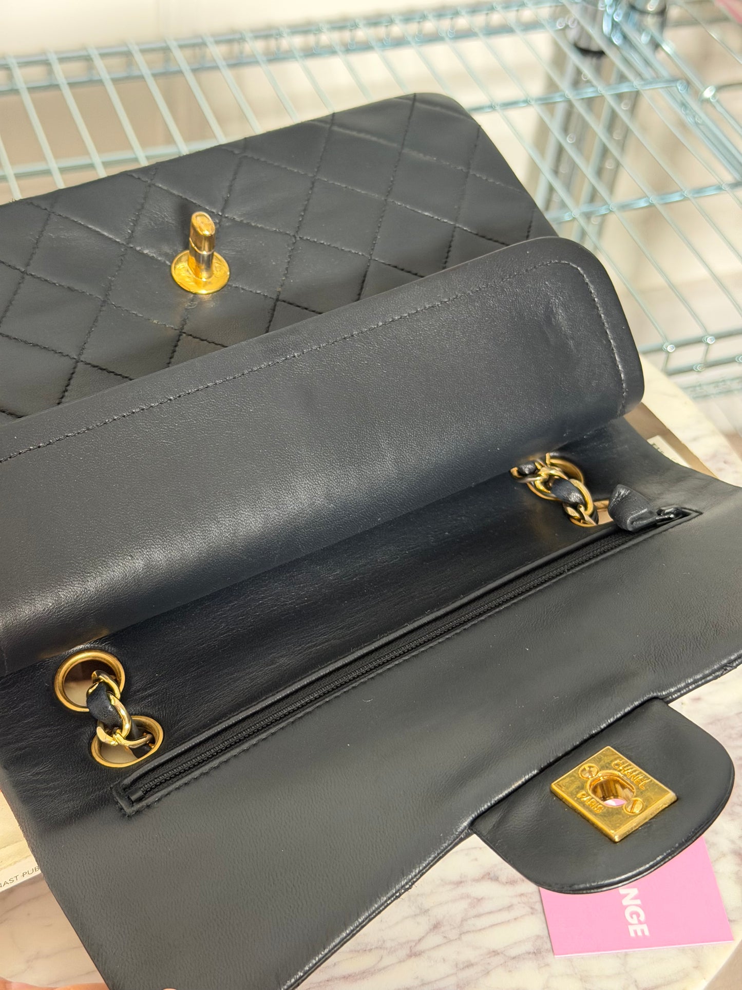 Pre-Owned Black Matelassé Lambskin Small Classic Double Flap Shoulder Bag
