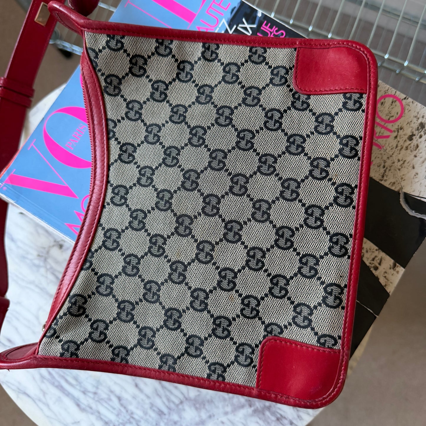 Pre-Owned Red GG Canvas/Leather Shoulder Bag