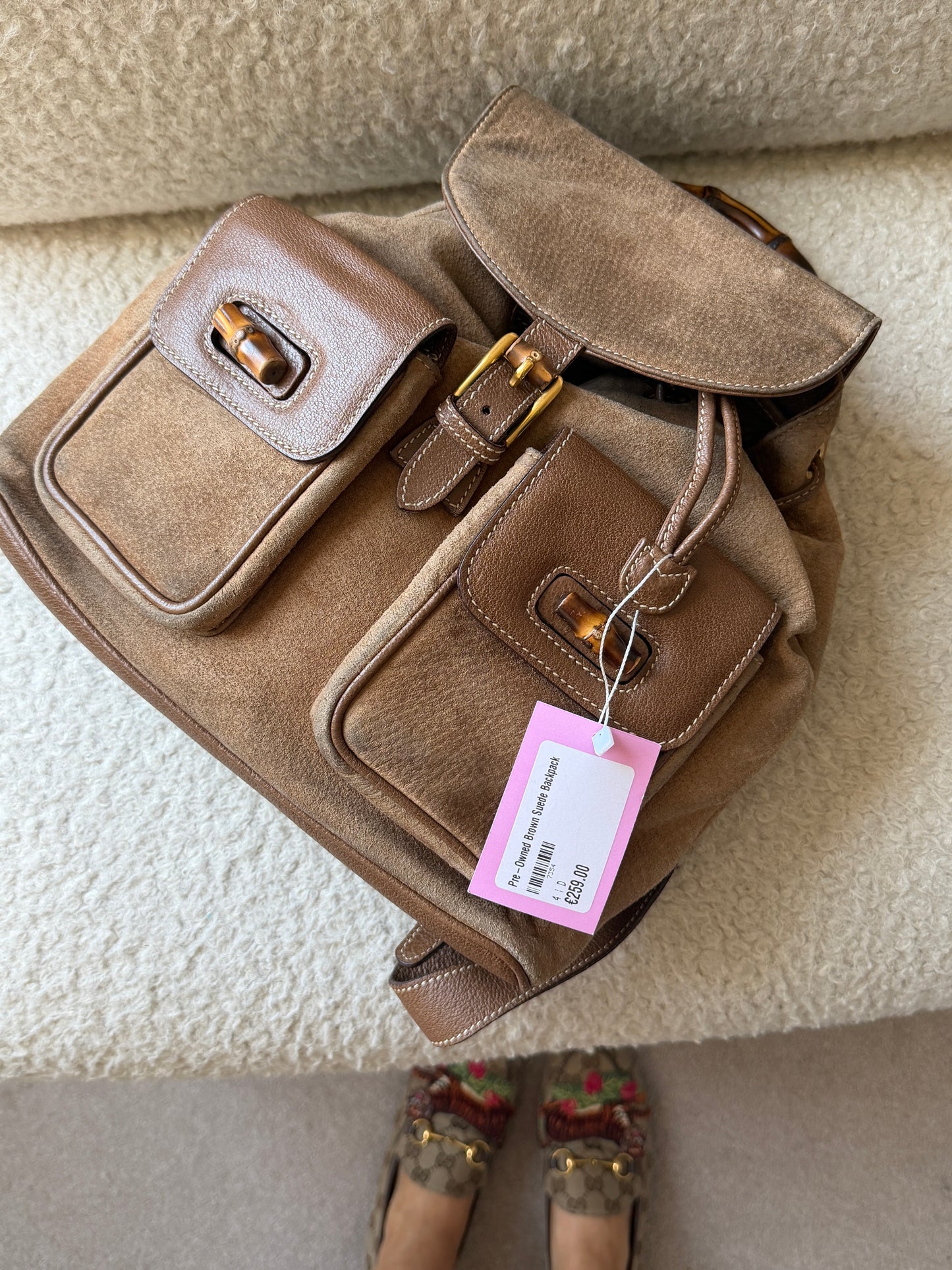 Pre-Owned Brown Suede Bamboo Backpack