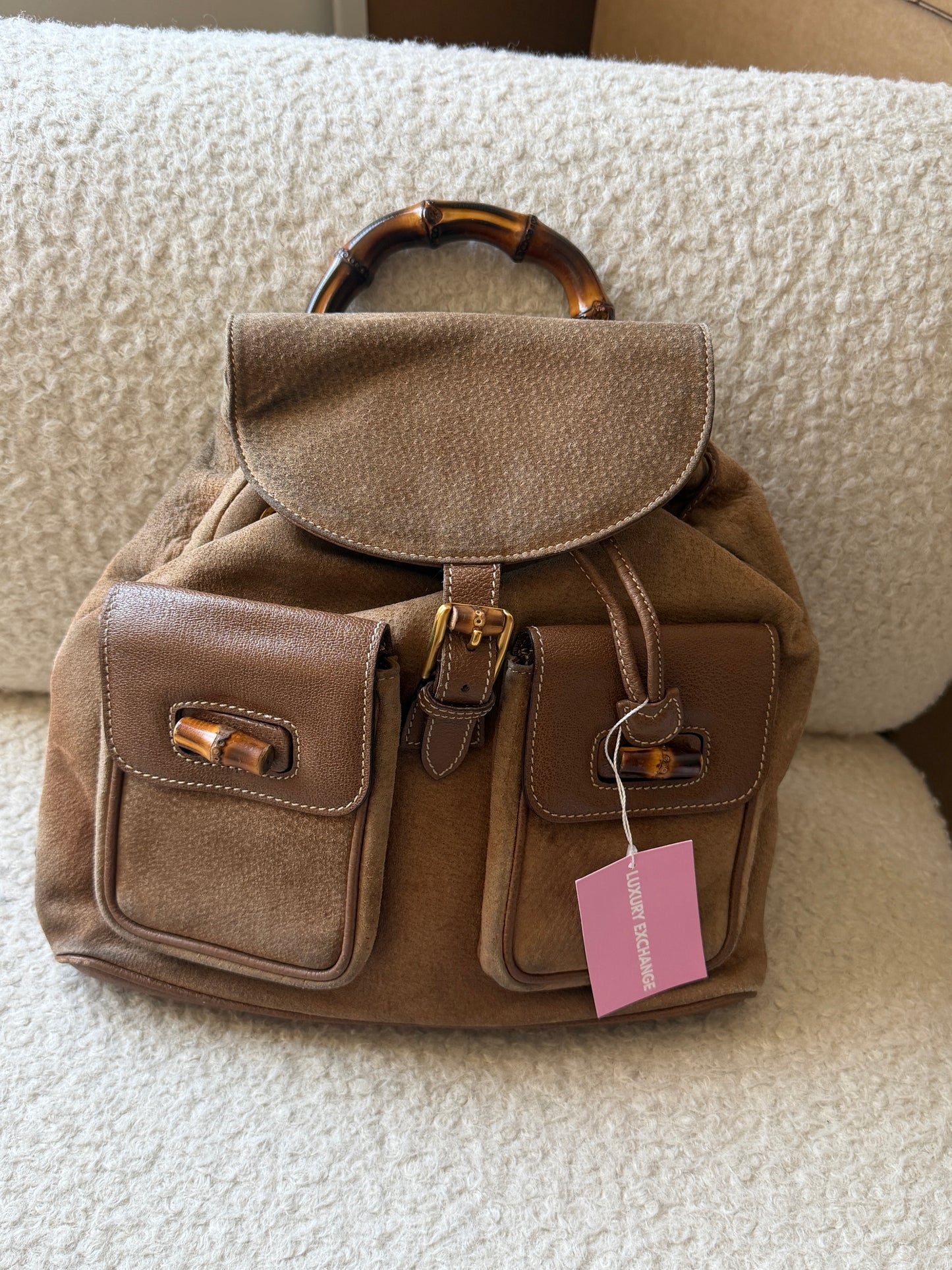 Pre-Owned Brown Suede Bamboo Backpack