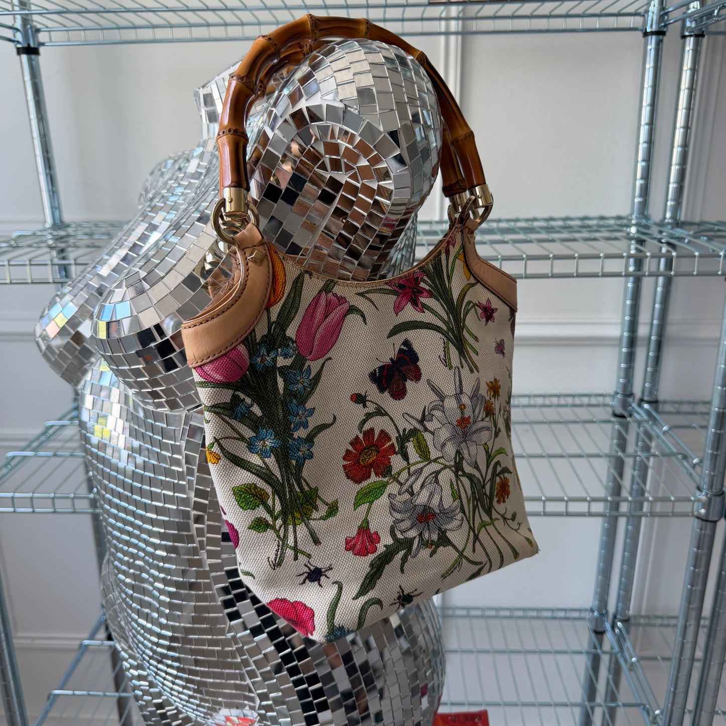 Pre-Owned Floral Canvas Bamboo Shoulder Bag