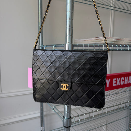 Pre-Owned Black Matelassé Lambskin Leather Shoulder Bag