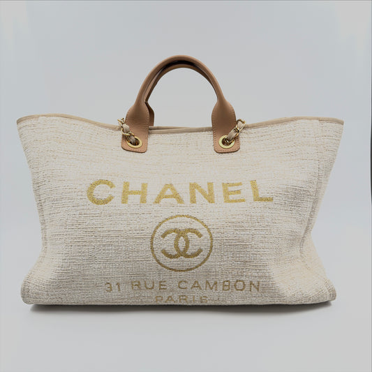 Pre-Owned Beige Tweed Deauville Shopper Tote