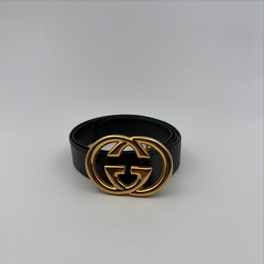 Pre-Owned Black Jumbo GG Leather Belt (85)