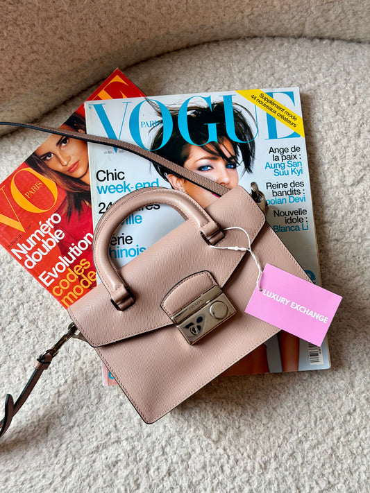 Pre-Owned Pink Saffiano Leather Top Handle Crossbody Handbag
