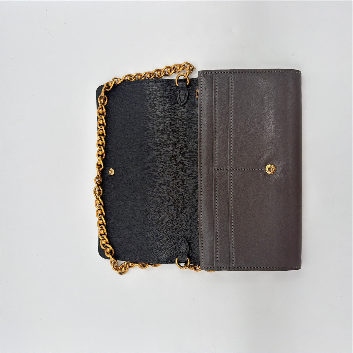 Pre-Owned Grey Leather Wallet on Chain