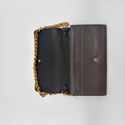 Pre-Owned Grey Leather Wallet on Chain