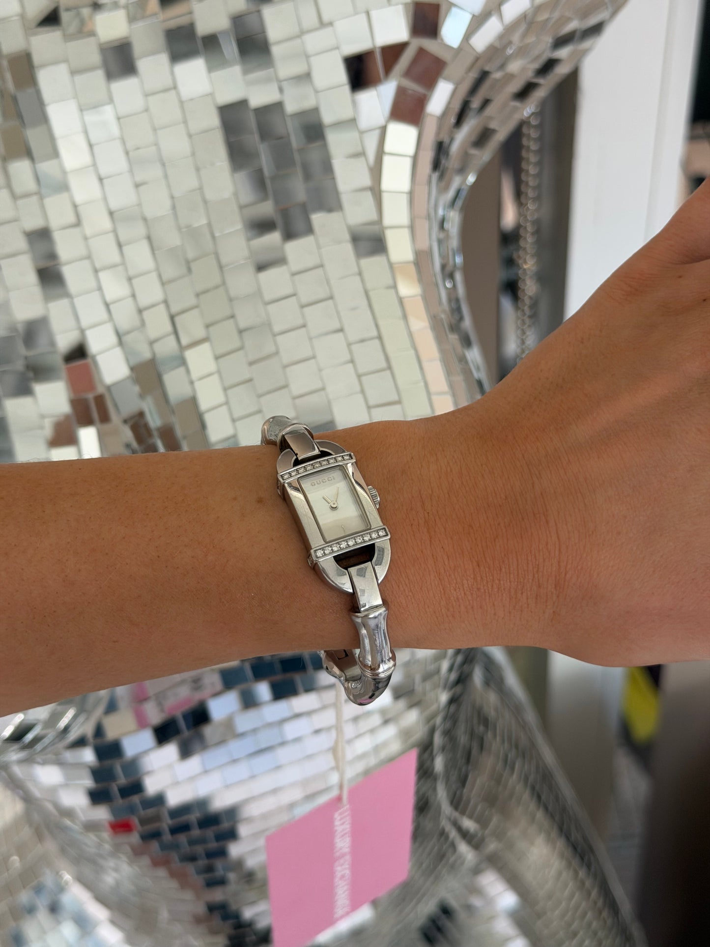 Pre-Owned White Silver-Tone Bamboo Watch