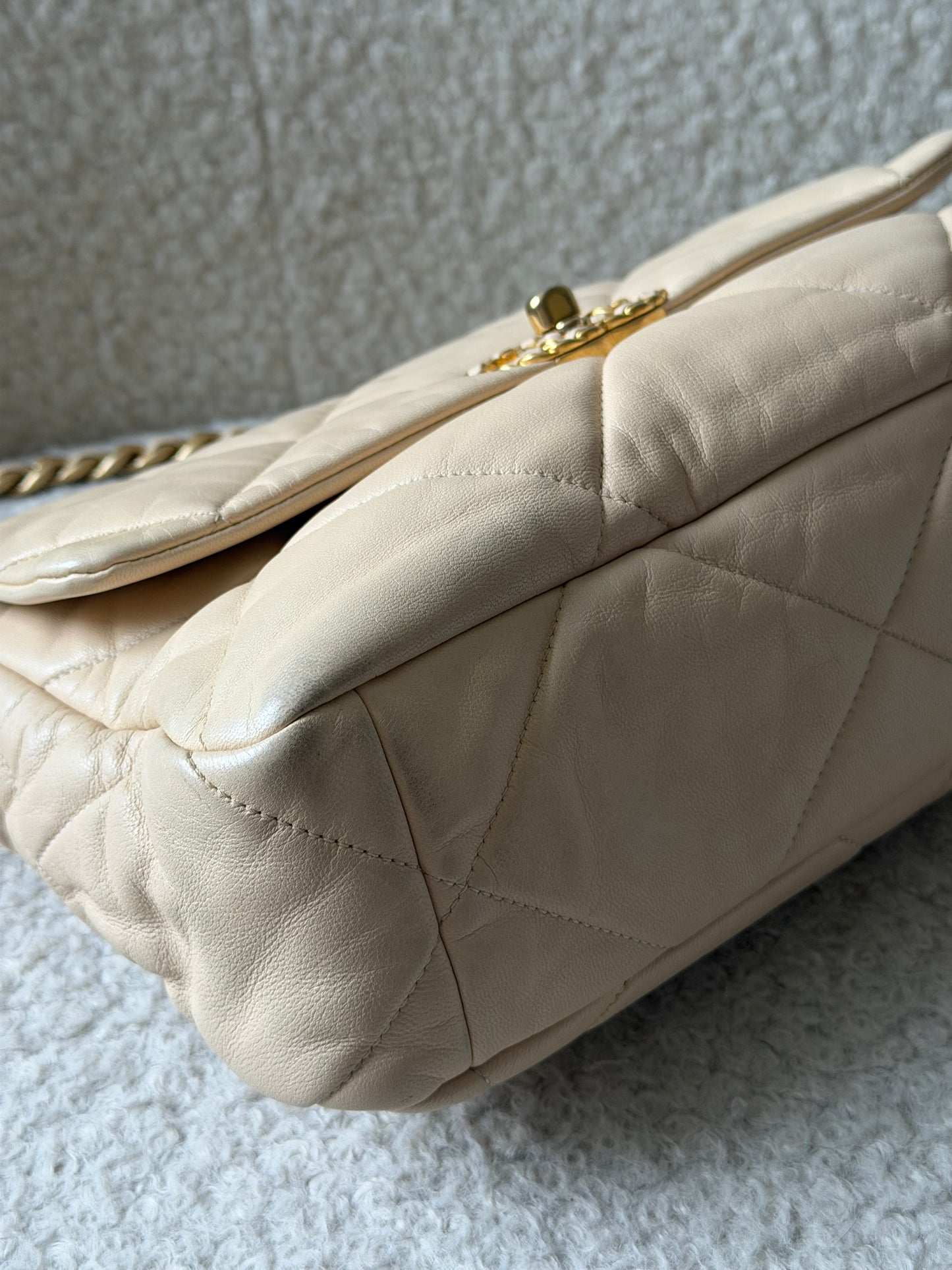 Beige Lambskin Leather 19 Single Flap Crossbody Bag