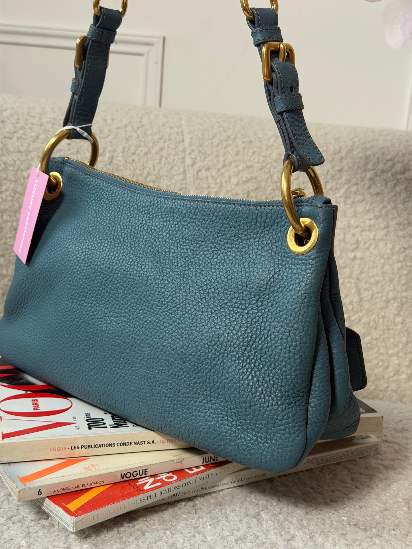 Pre-Owned Blue Leather Hobo Shoulder Bag
