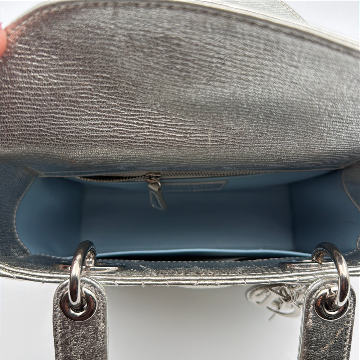 Pre-Owned Silver Metallic Small  Lady Dior