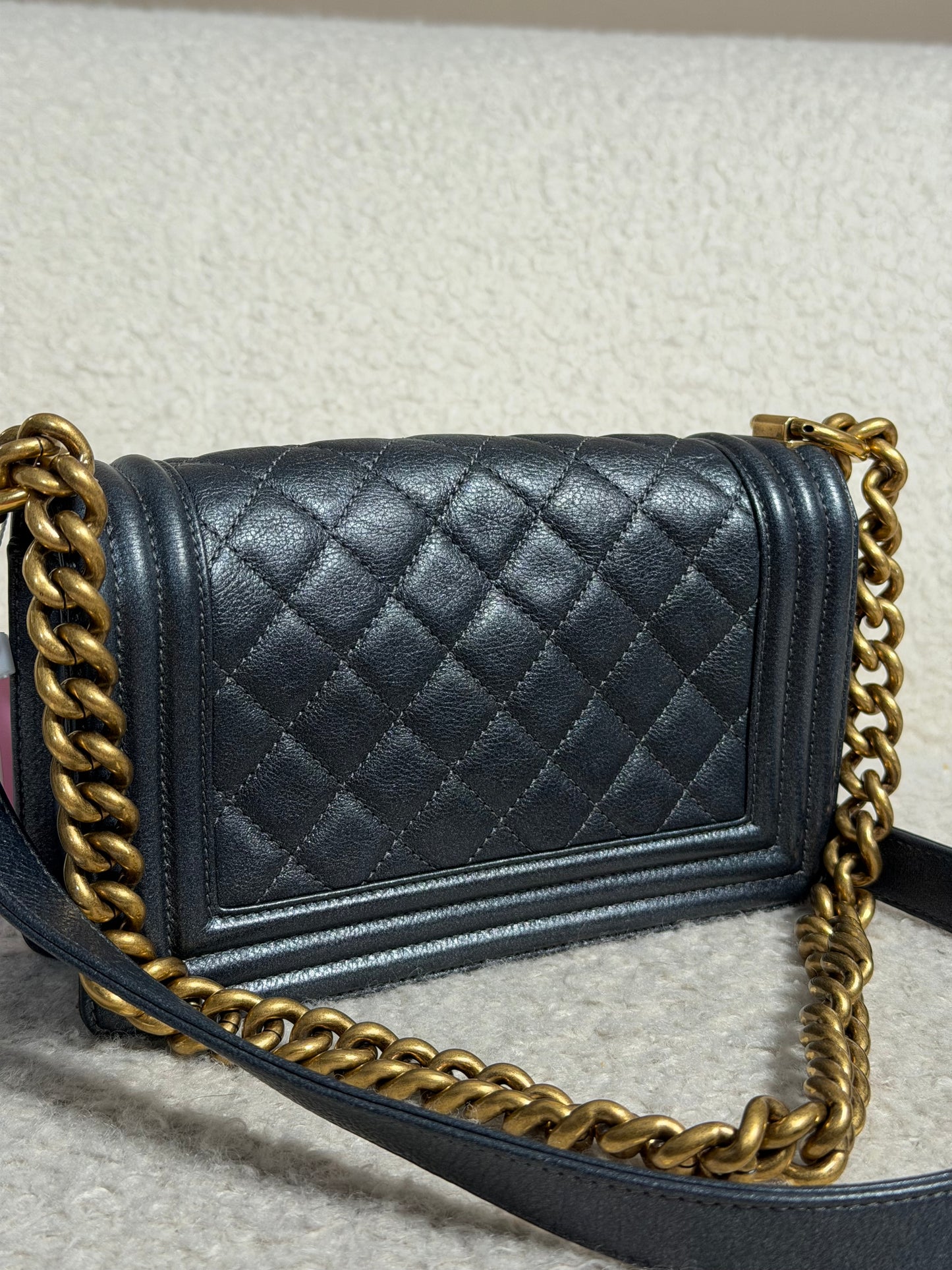 Pre-Owned Grey Iridescent Calfskin Leather Handbag