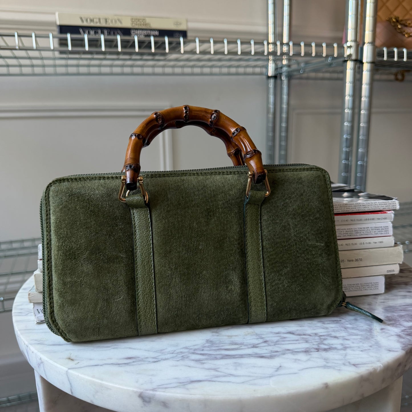 Pre-Owned Khaki Bamboo Suede Wallet