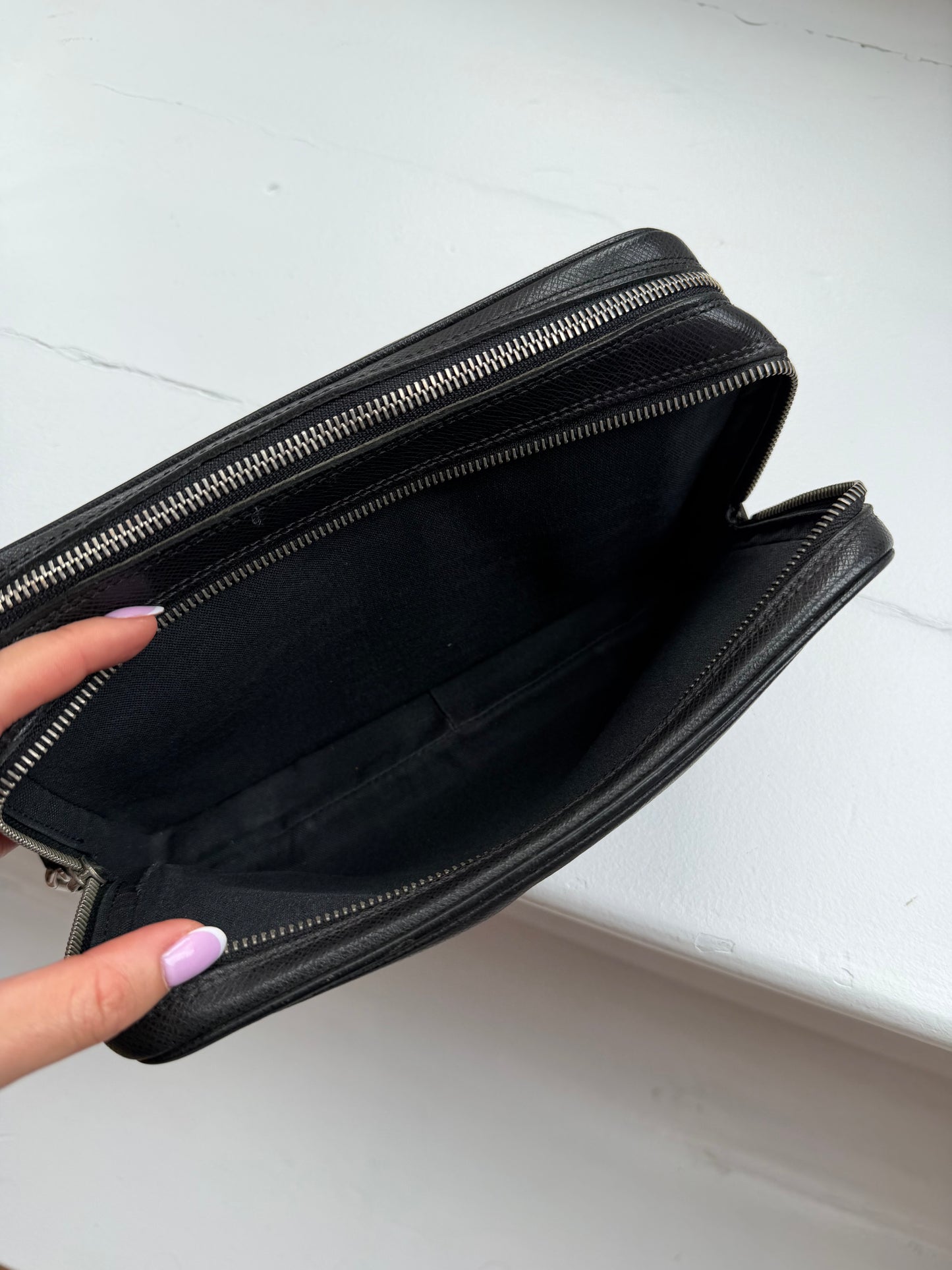 Black Taiga Leather Clutch