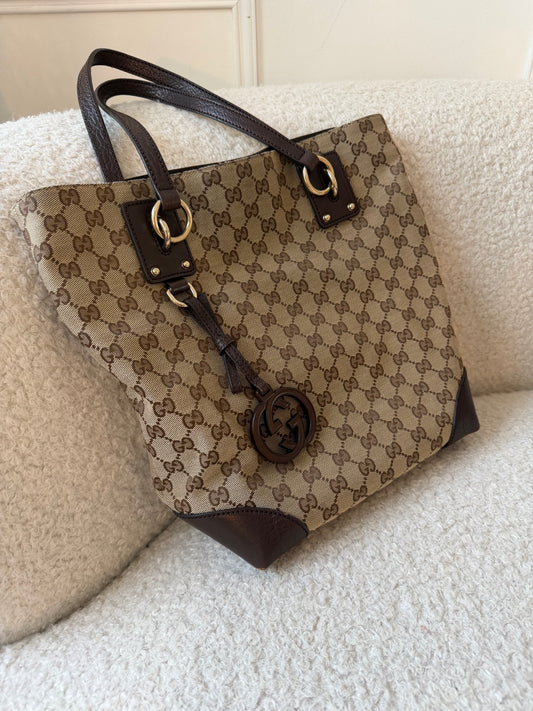Pre-Owned Beige/Brown GG Canvas Tote Bag