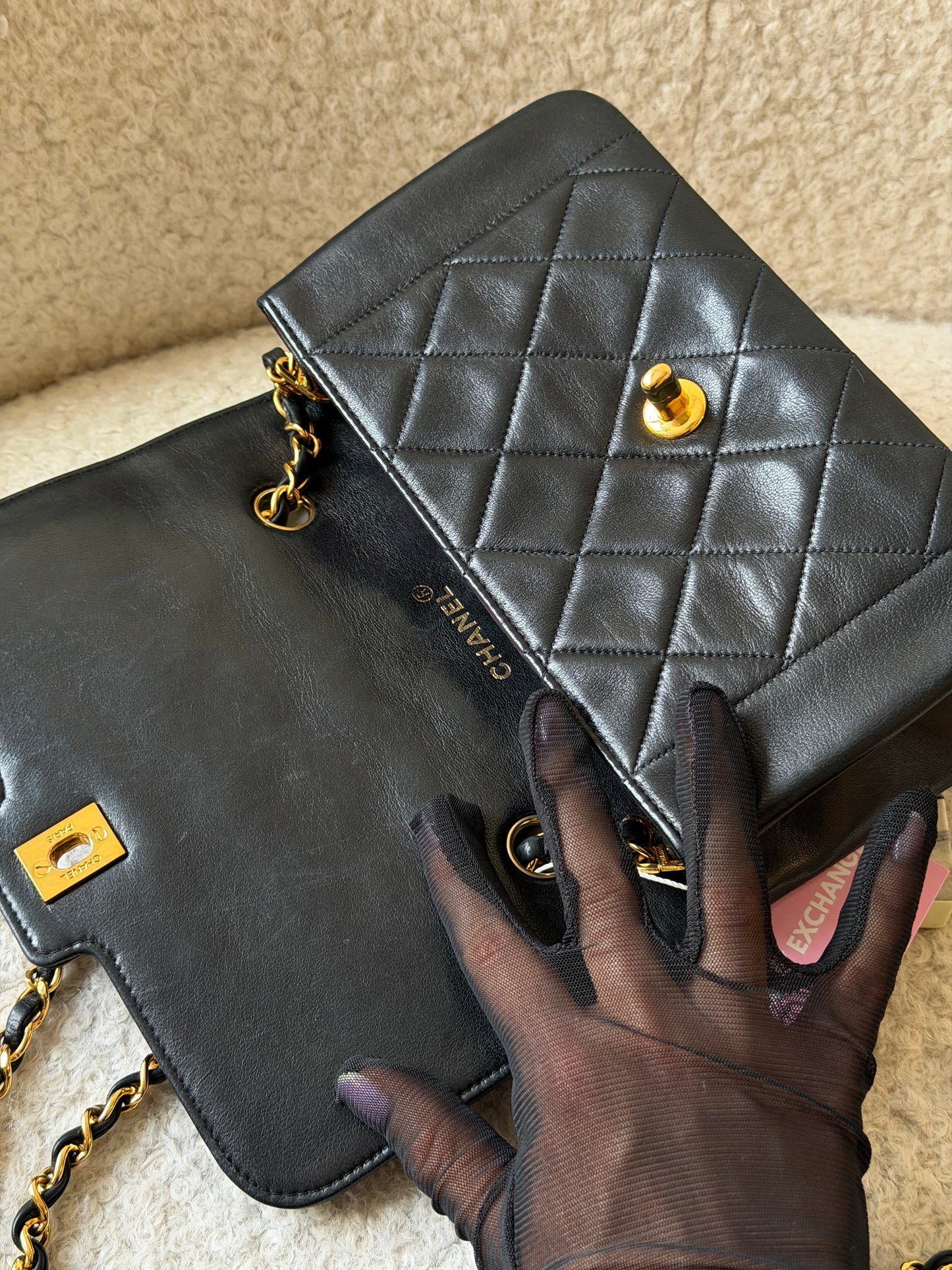 1990s Black Lambskin Leather Diana Single Flap Crossbody