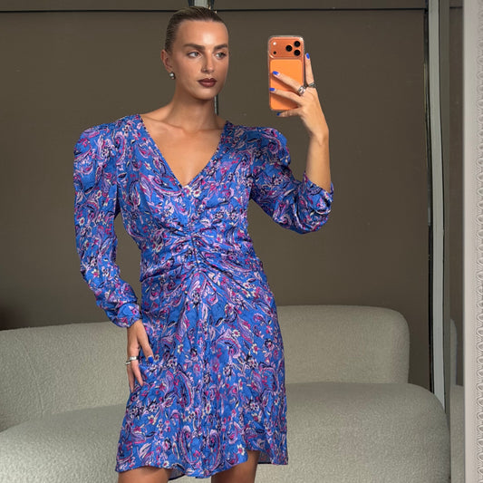 Purple Floral Viscose/ Silk Dress Size 40 Very Good