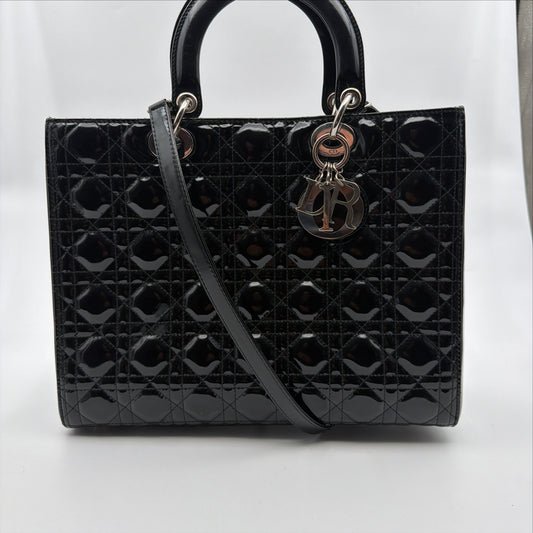 Pre-Owned Black Cannage Large Patent Leather Lady Dior
