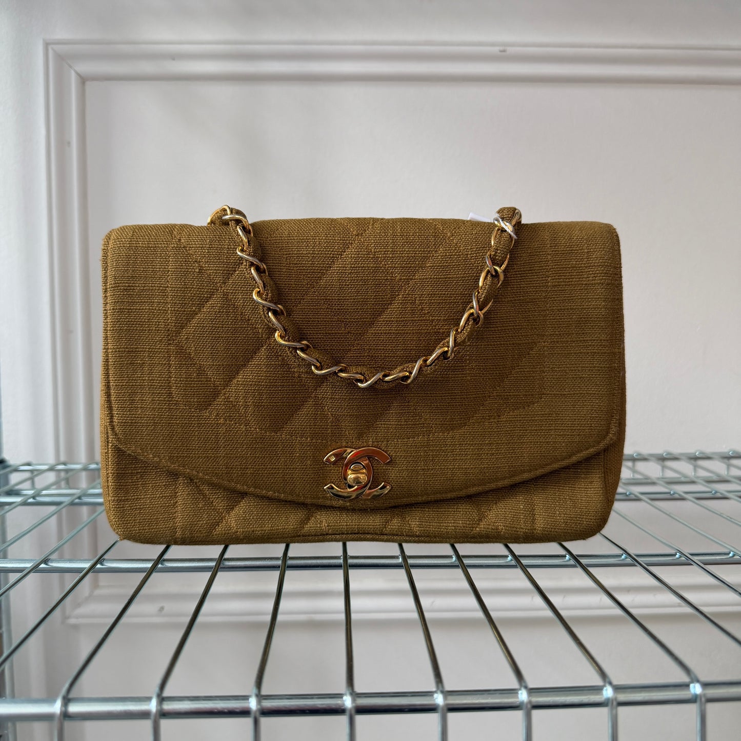 Pre-Owned Khaki Fabric Diana Single Flap Crossbody Bag