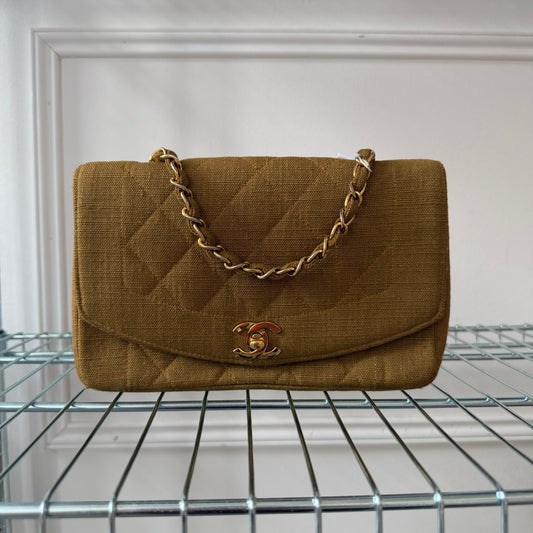 Pre-Owned Khaki Fabric Diana Single Flap Crossbody Bag