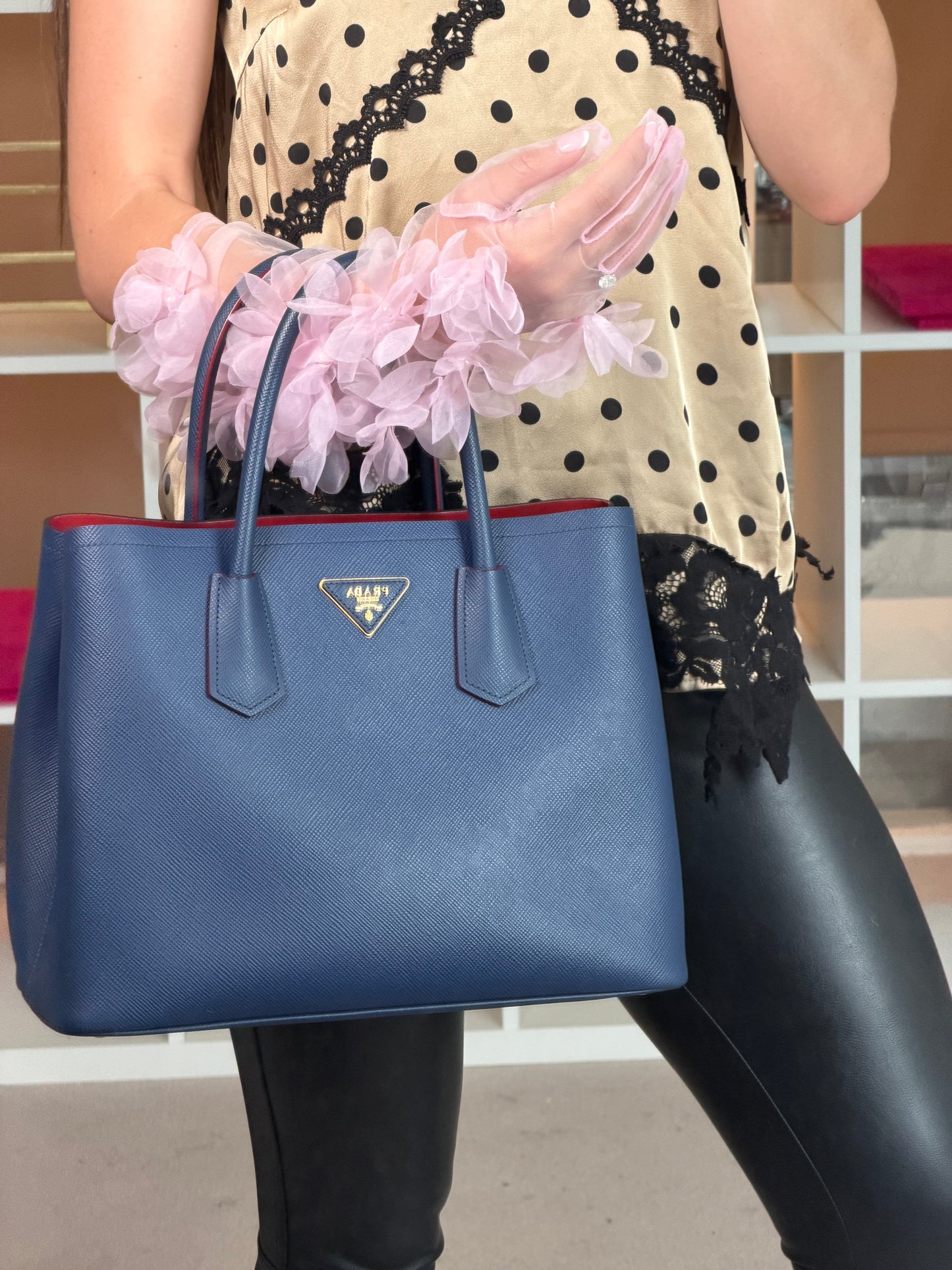 Blue/Red Saffiano Leather Tote Bag - Pre-Owned