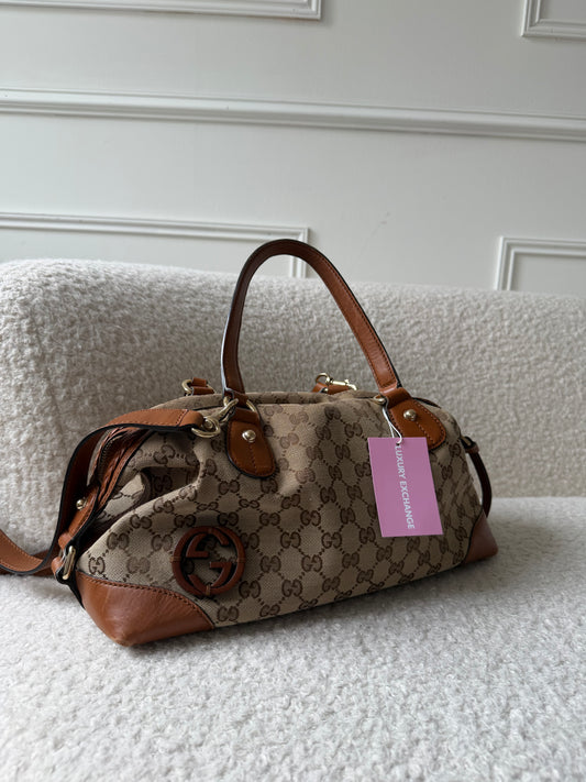 Beige/Brown GG Canvas Hobo Bag