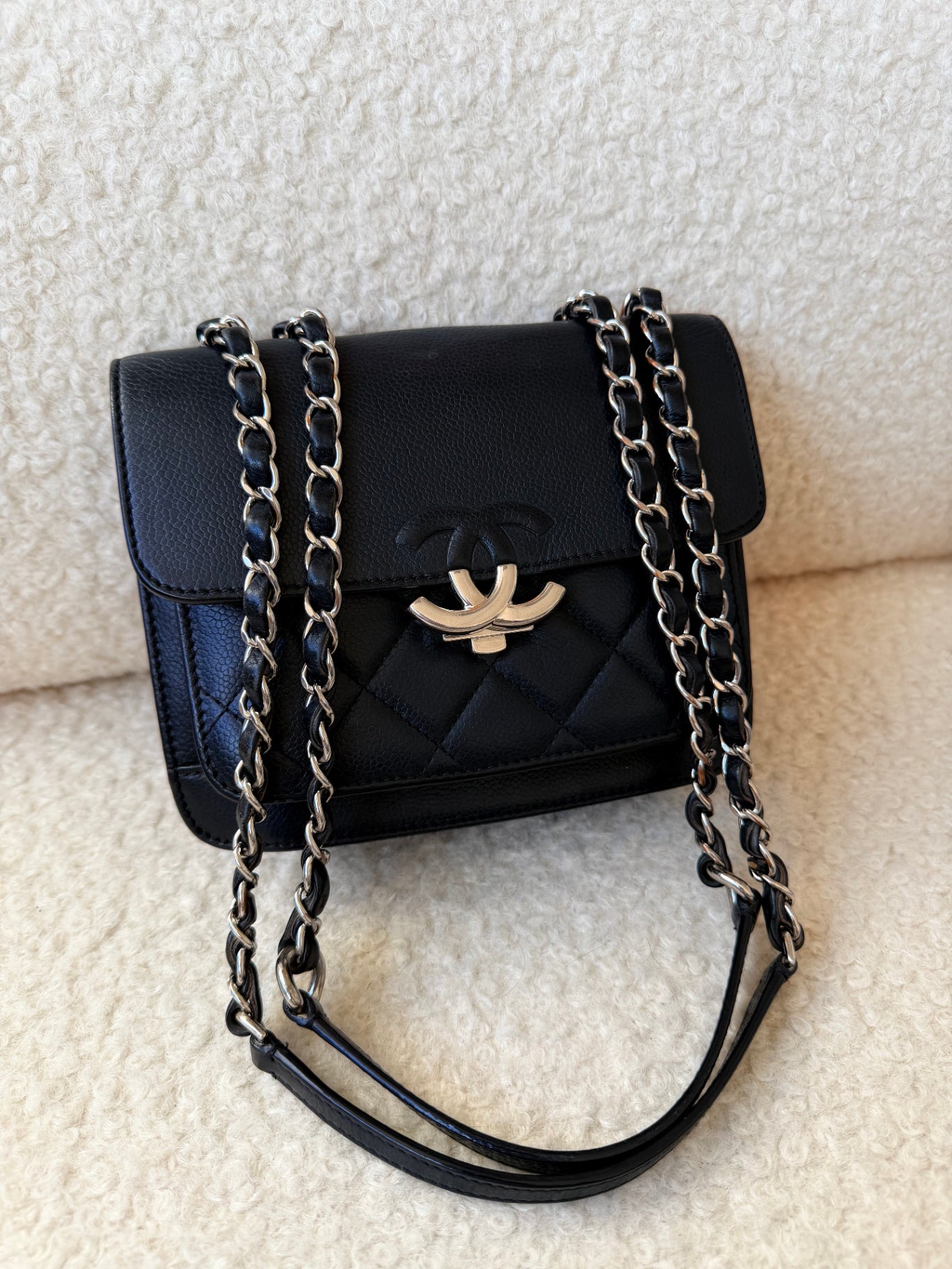 Black Caviar Box Flap Handbag