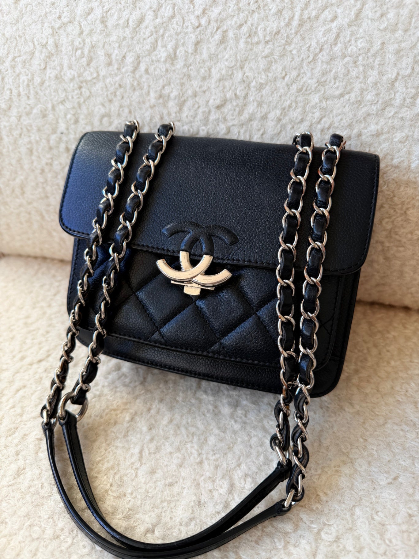 Black Caviar Box Flap Handbag