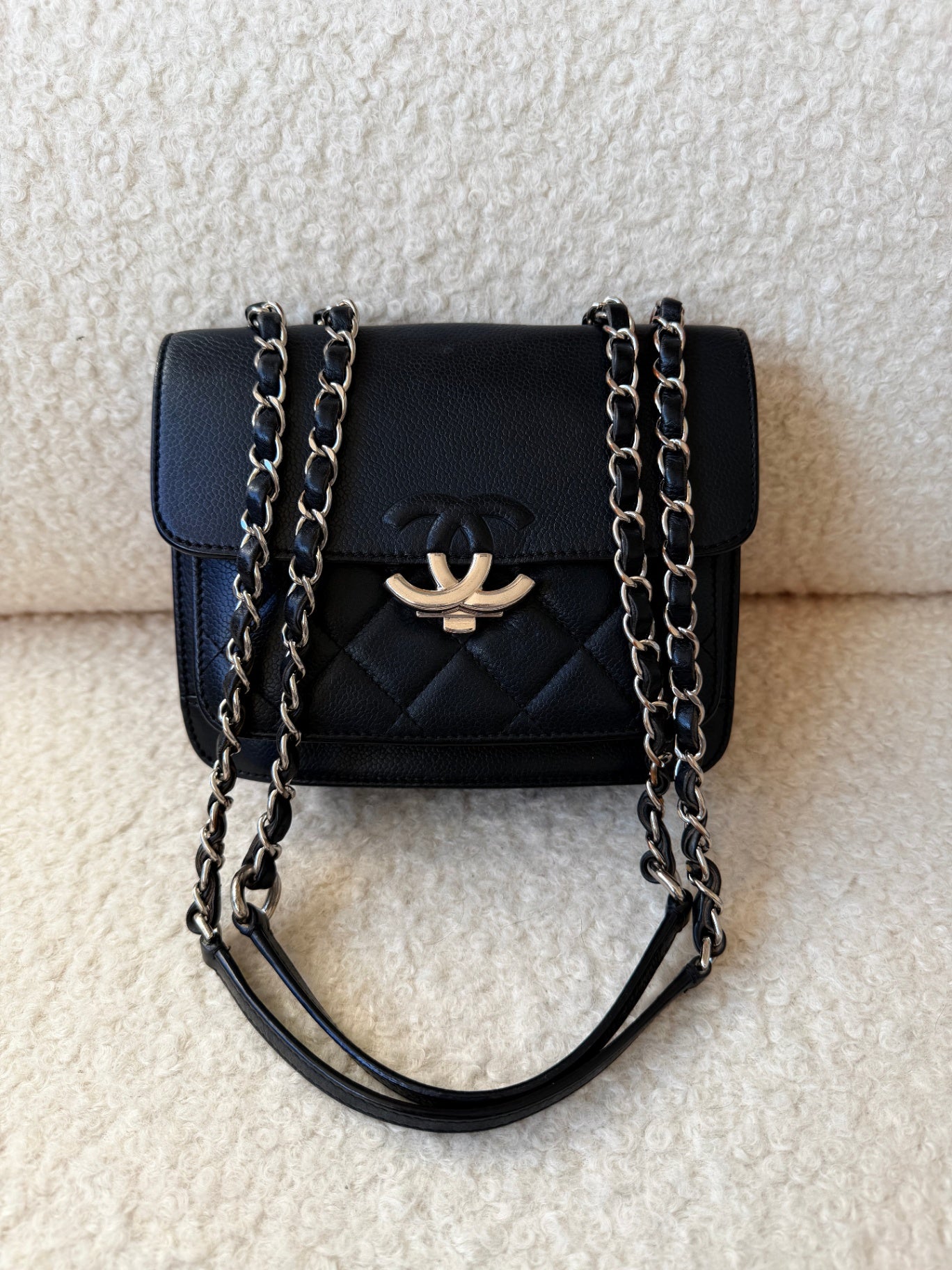 Black Caviar Box Flap Handbag