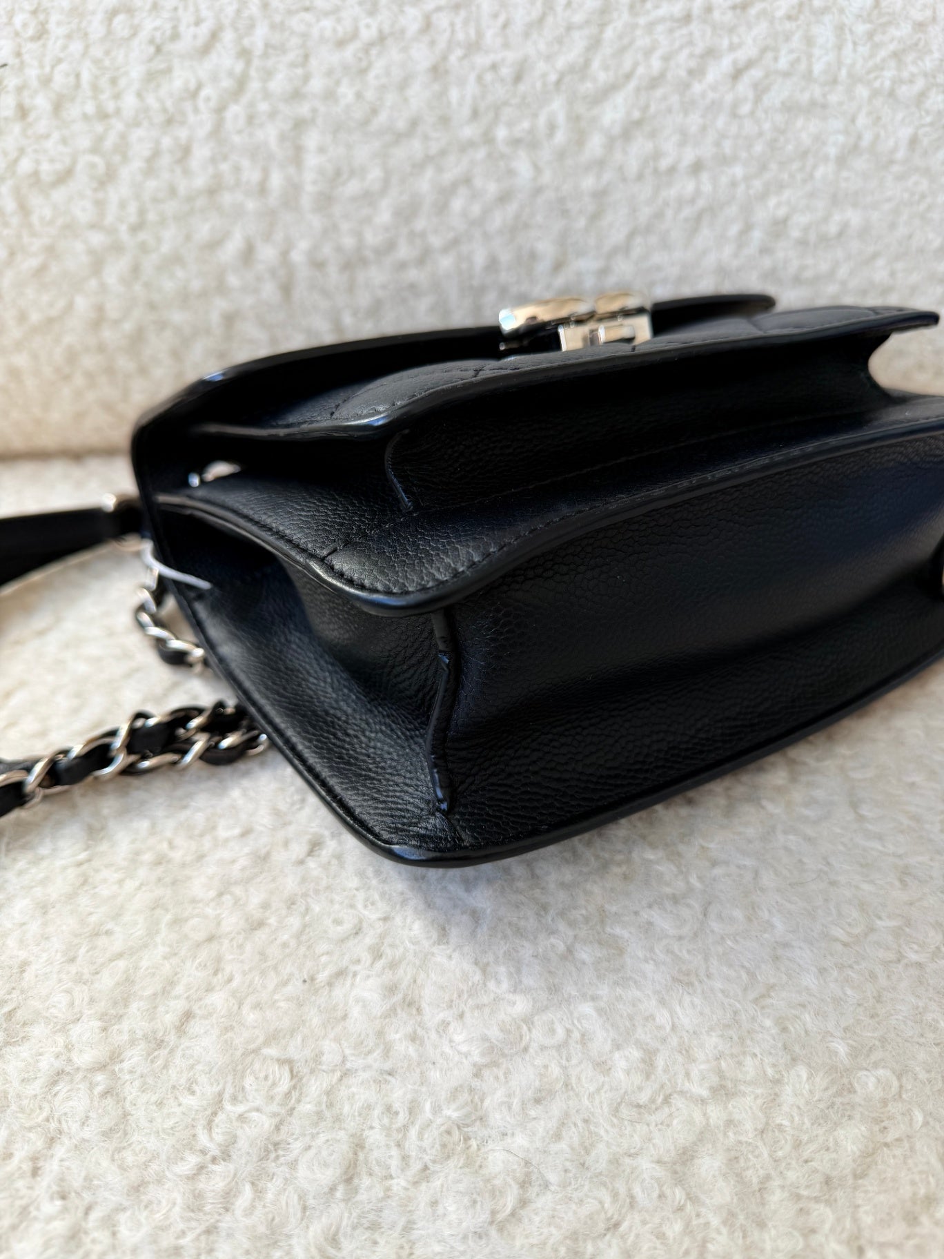 Black Caviar Box Flap Handbag