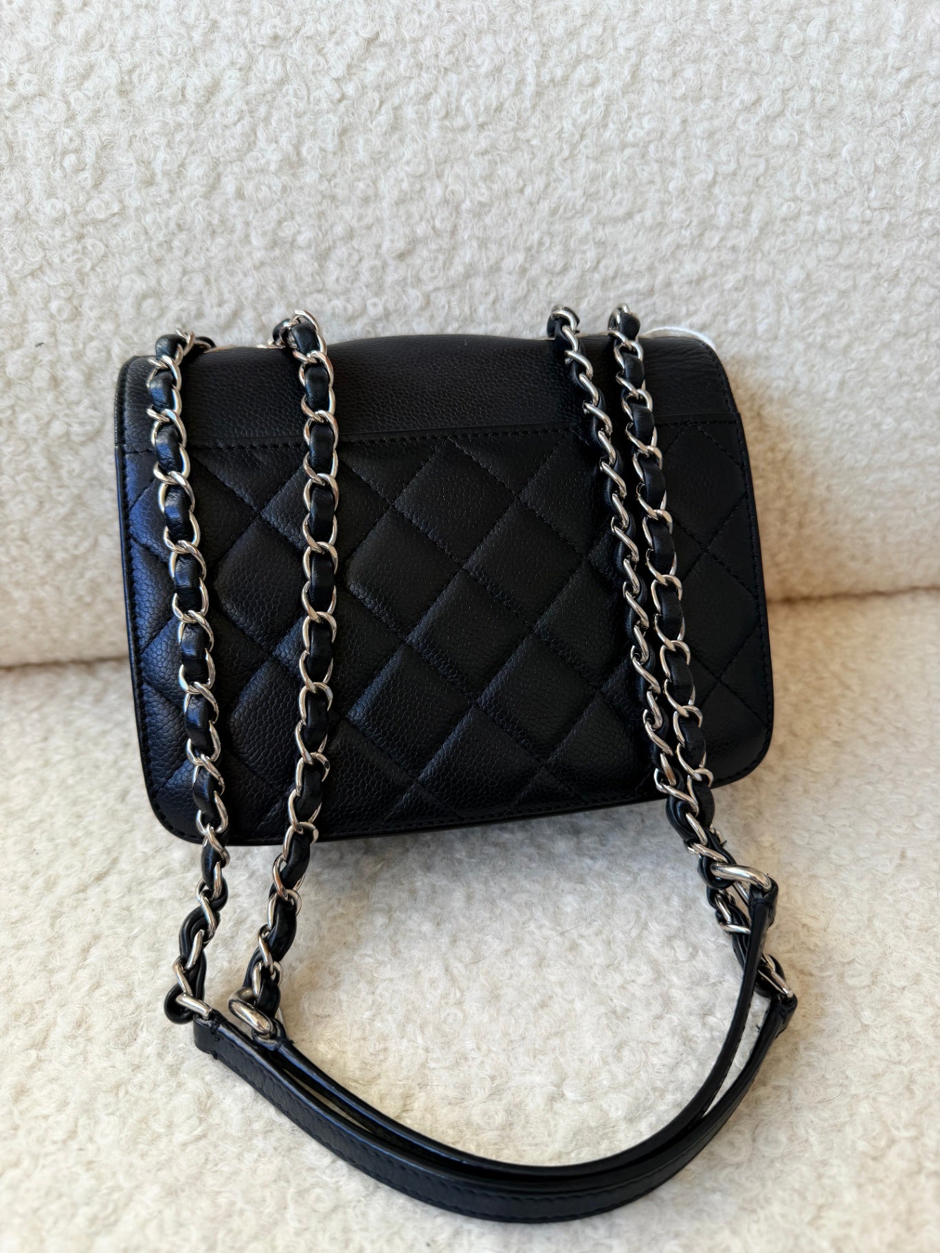 Black Caviar Box Flap Handbag