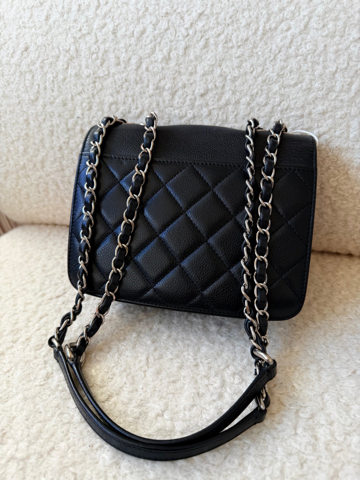 Black Caviar Box Flap Handbag