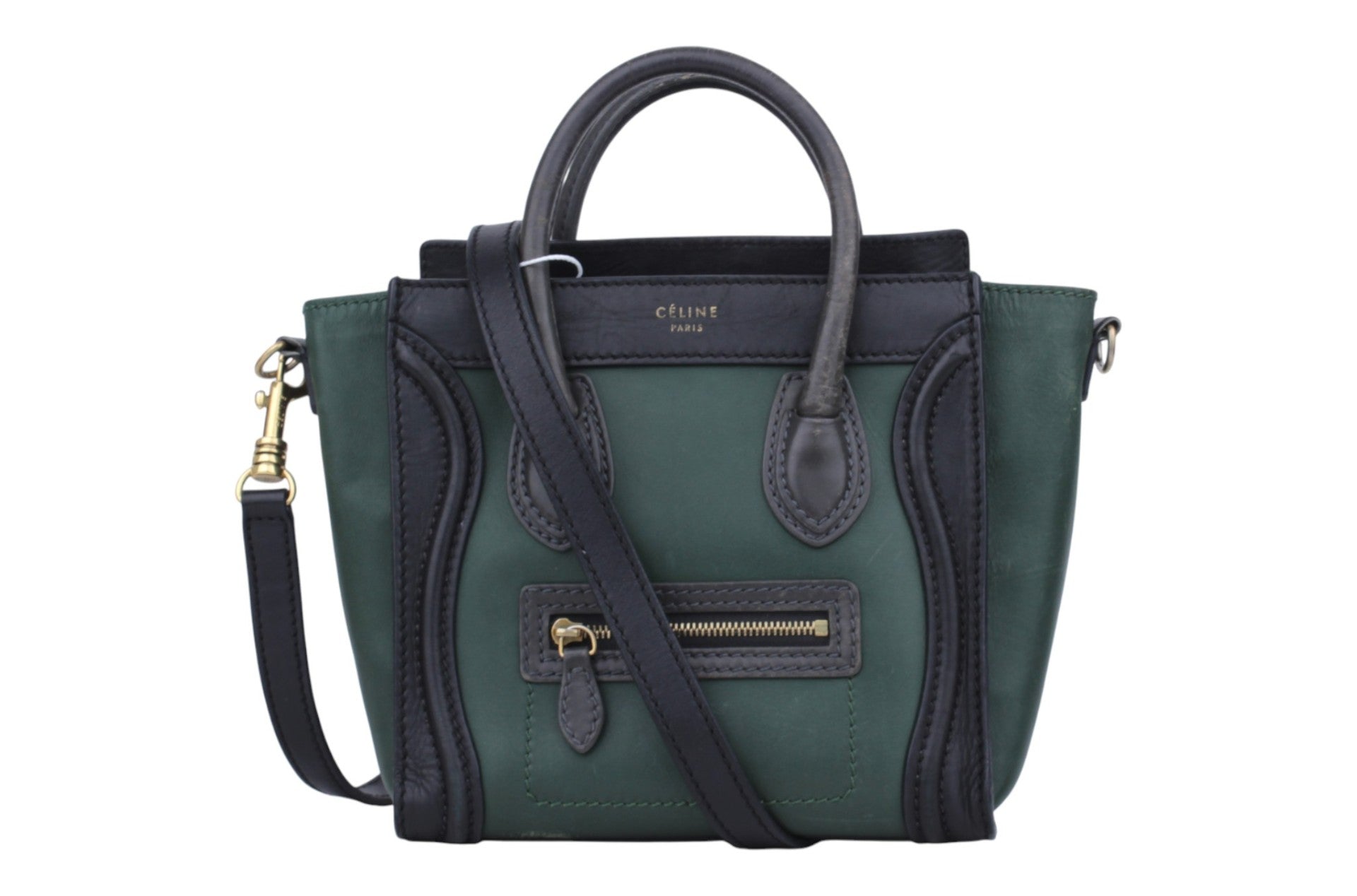 Green/Black Calfskin Leather Nano Luggage Handbag