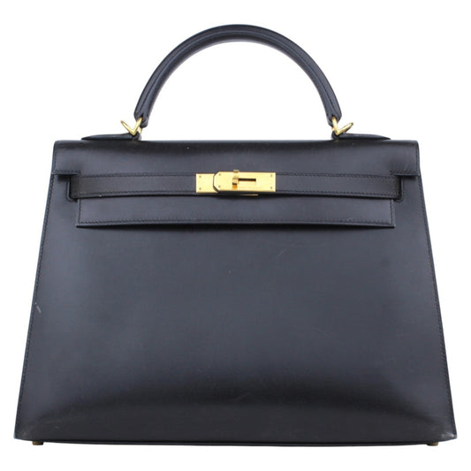 2003 Black Box Leather Kelly 32 Handbag w/Strap