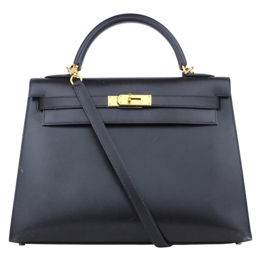 2003 Black Box Leather Kelly 32 Handbag w/Strap