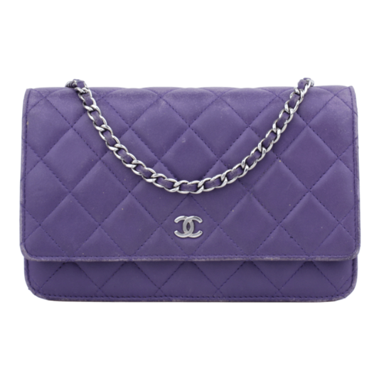2015-16 Purple Lambskin Leather Wallet on Chain Handbag