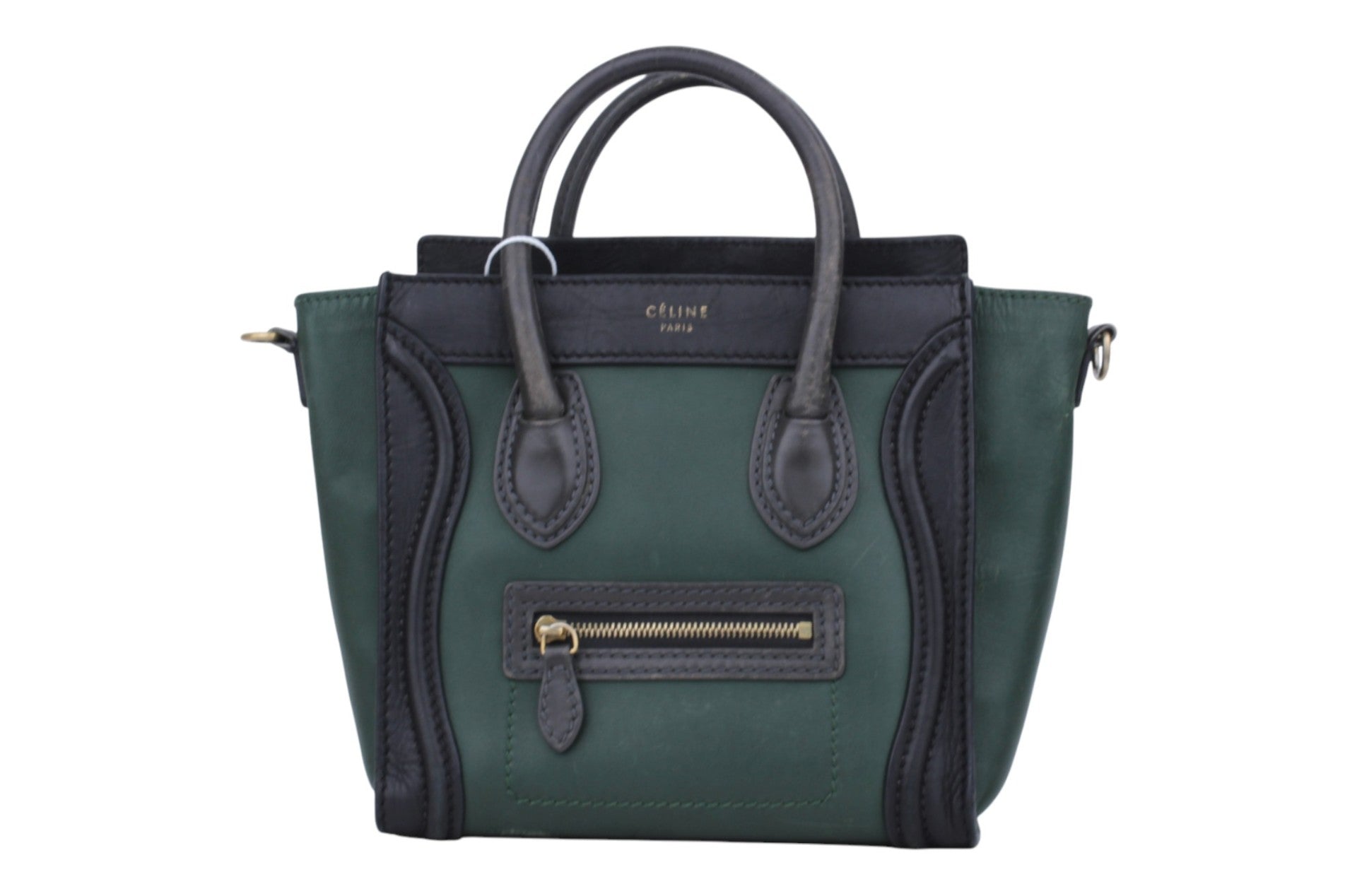 Green/Black Calfskin Leather Nano Luggage Handbag