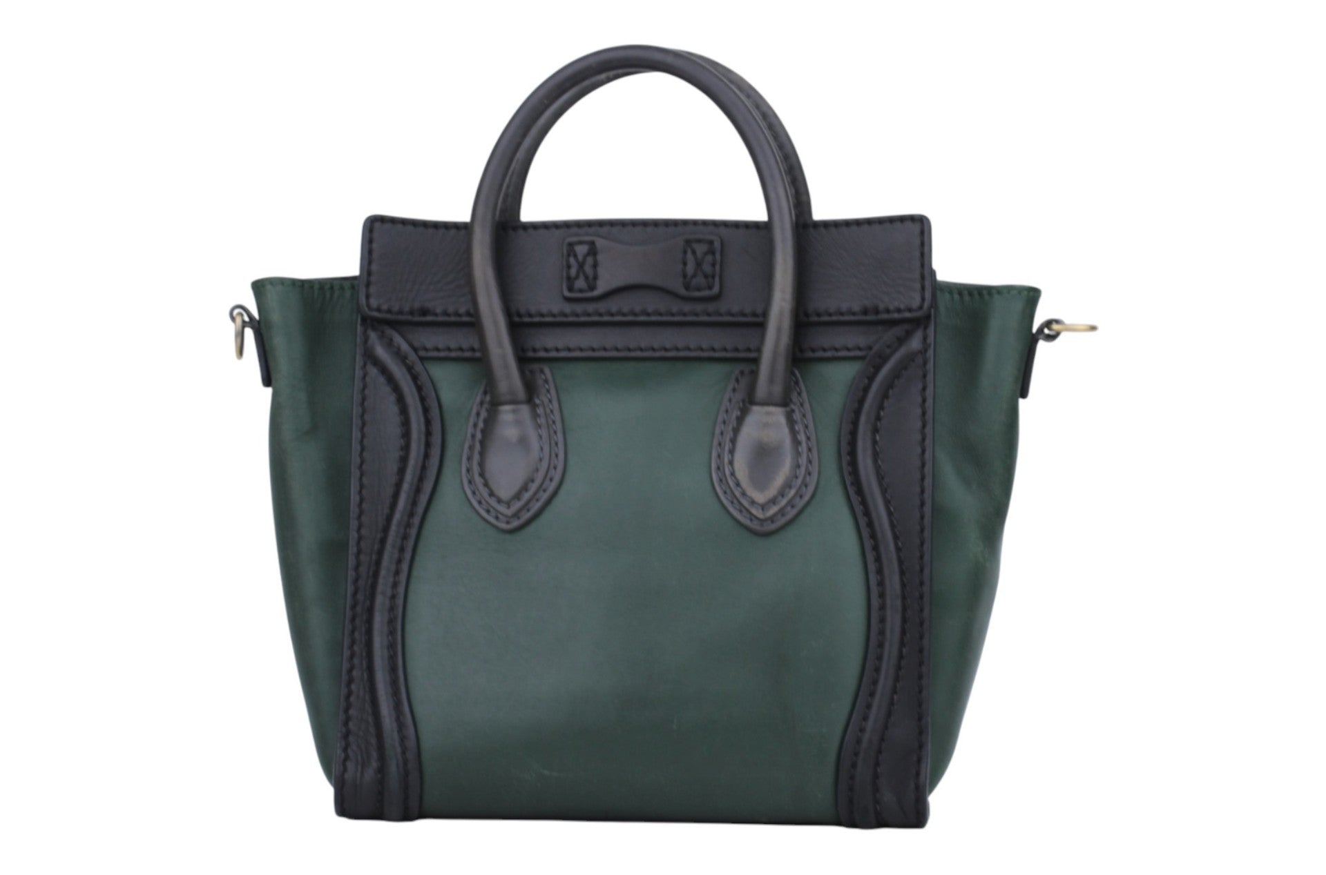 Green/Black Calfskin Leather Nano Luggage Handbag