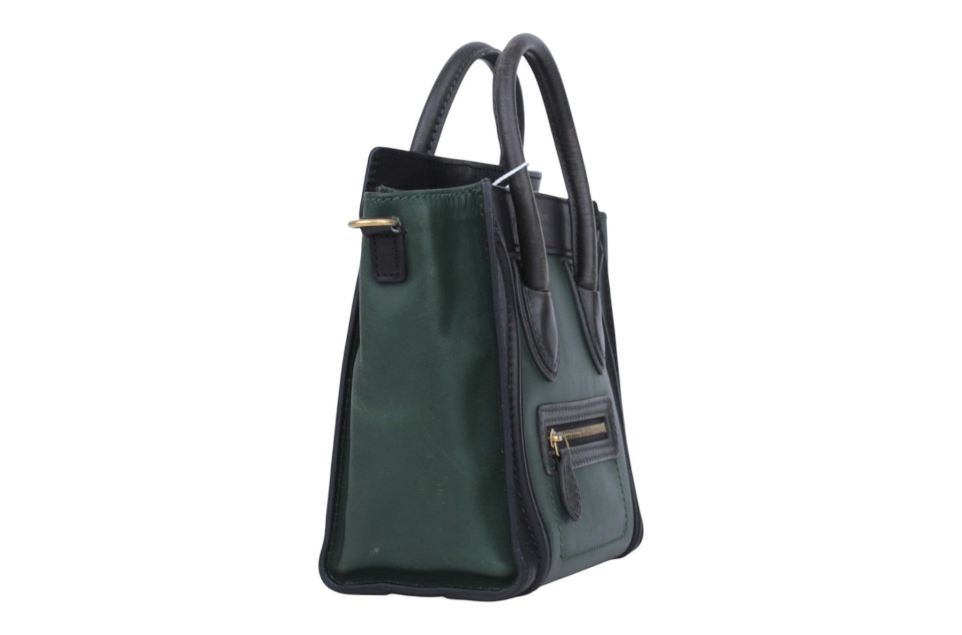 Green/Black Calfskin Leather Nano Luggage Handbag