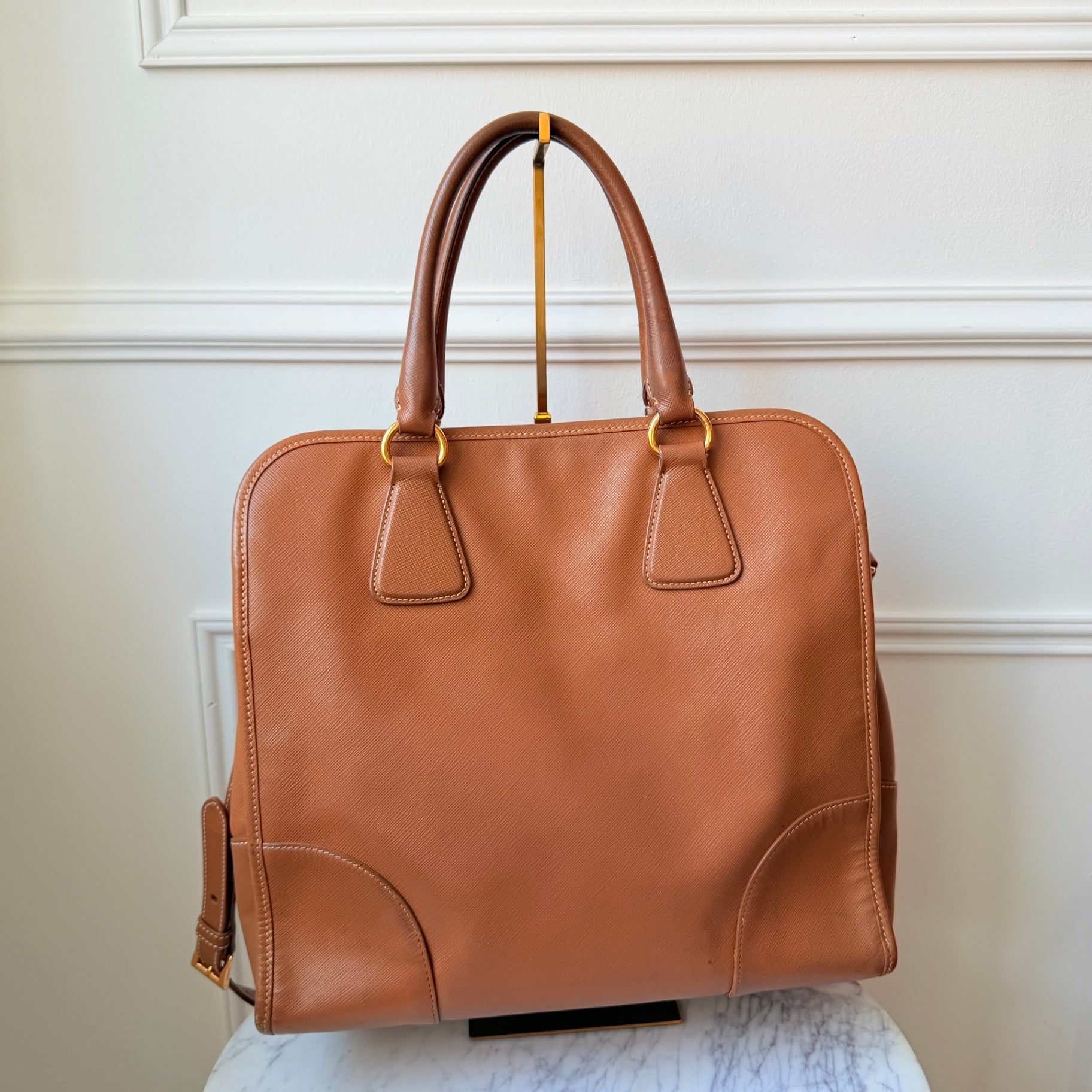 Brown Saffiano Leather Tote with Strap