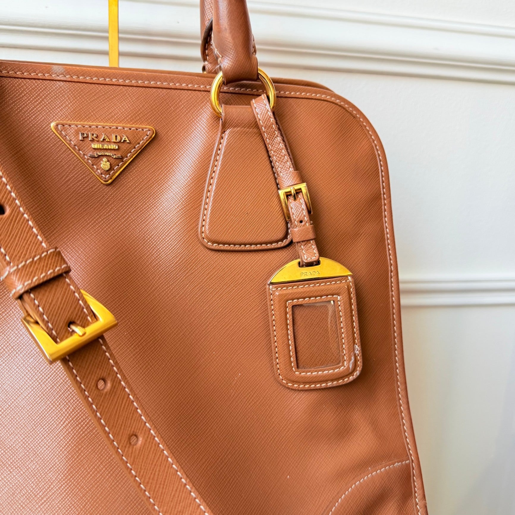 Brown Saffiano Leather Tote with Strap