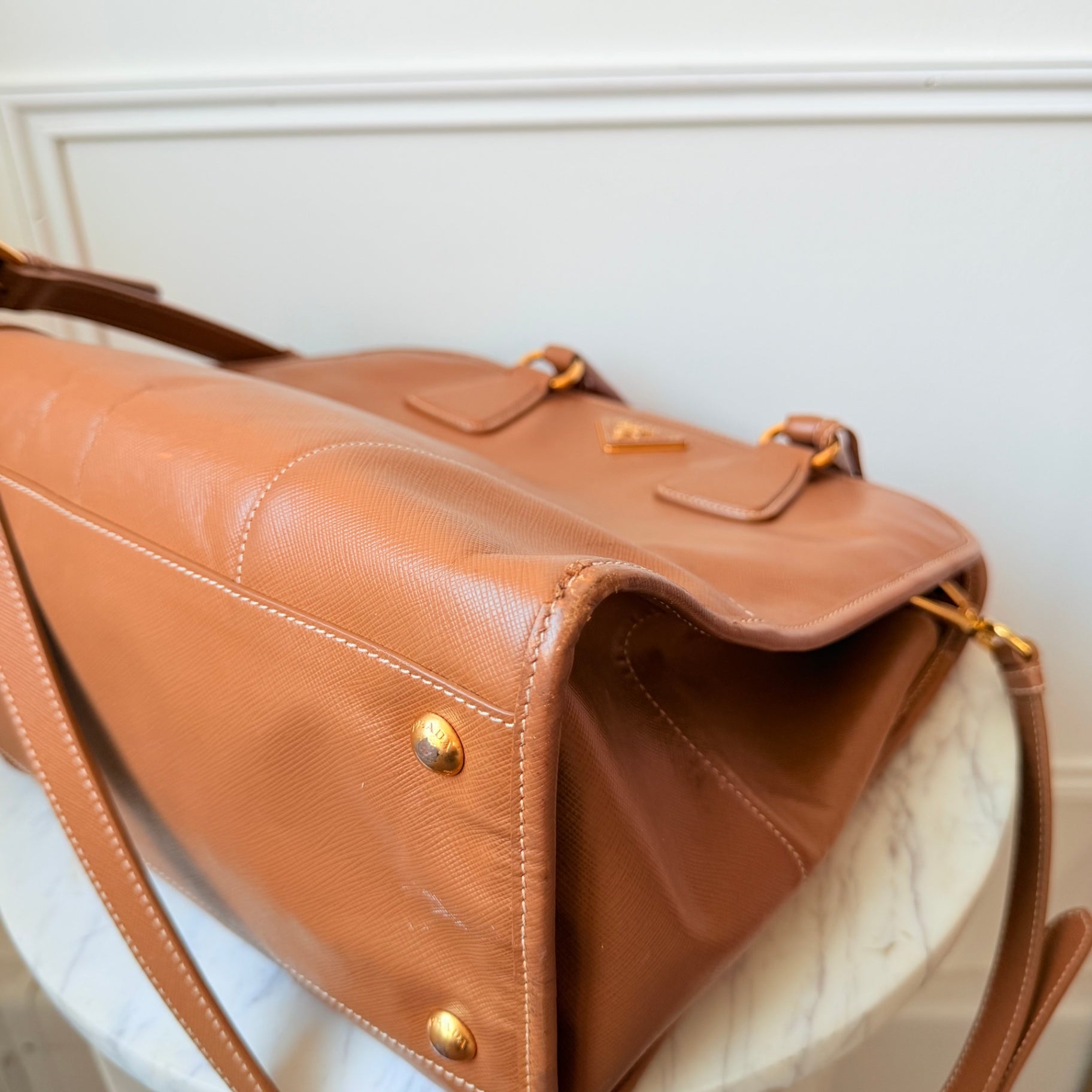 Brown Saffiano Leather Tote with Strap
