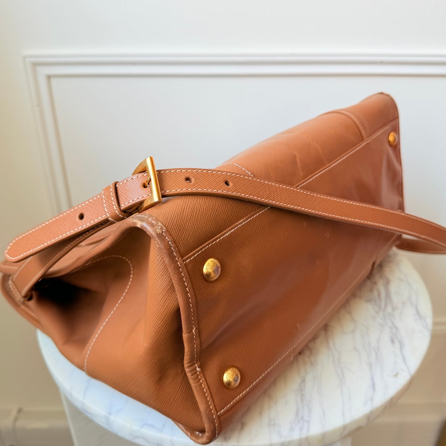 Brown Saffiano Leather Tote with Strap