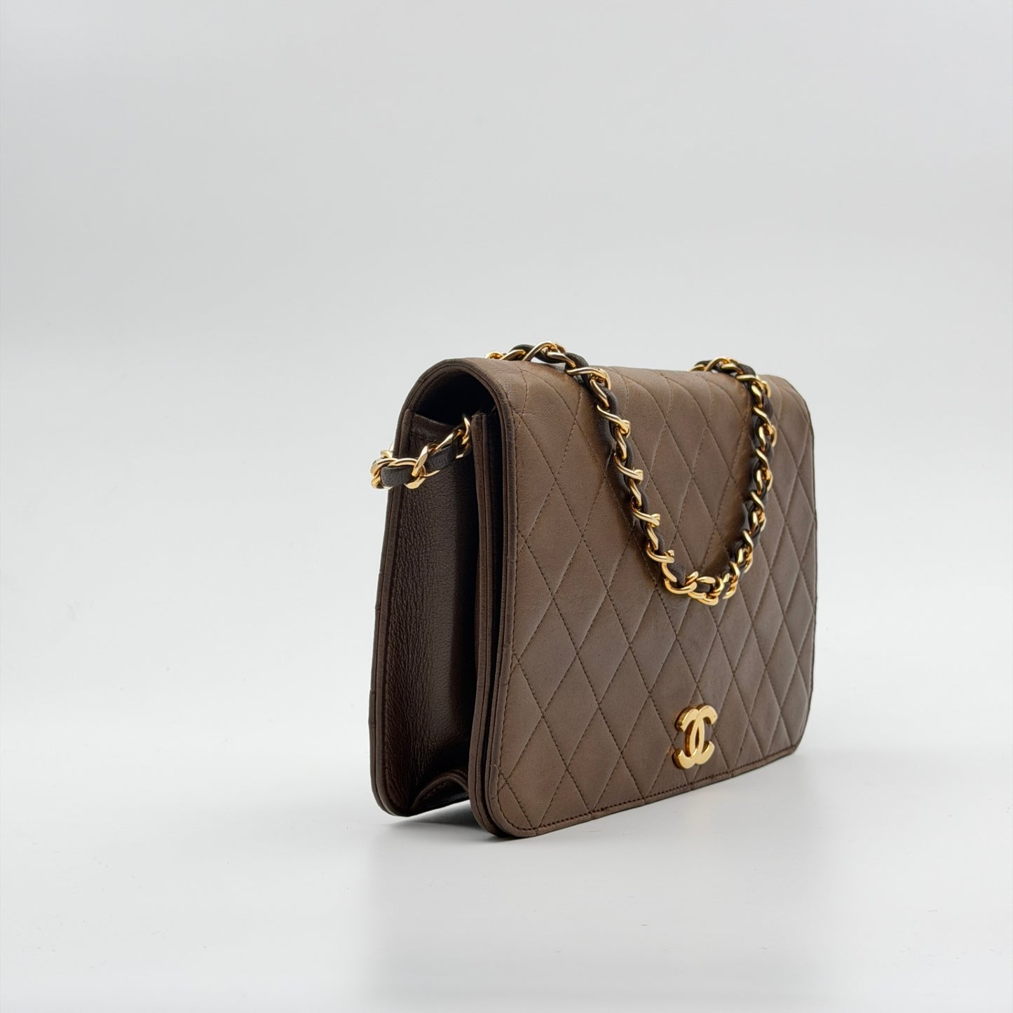 Pre-Owned Khaki Lambskin Full Flap Shoulder Bag