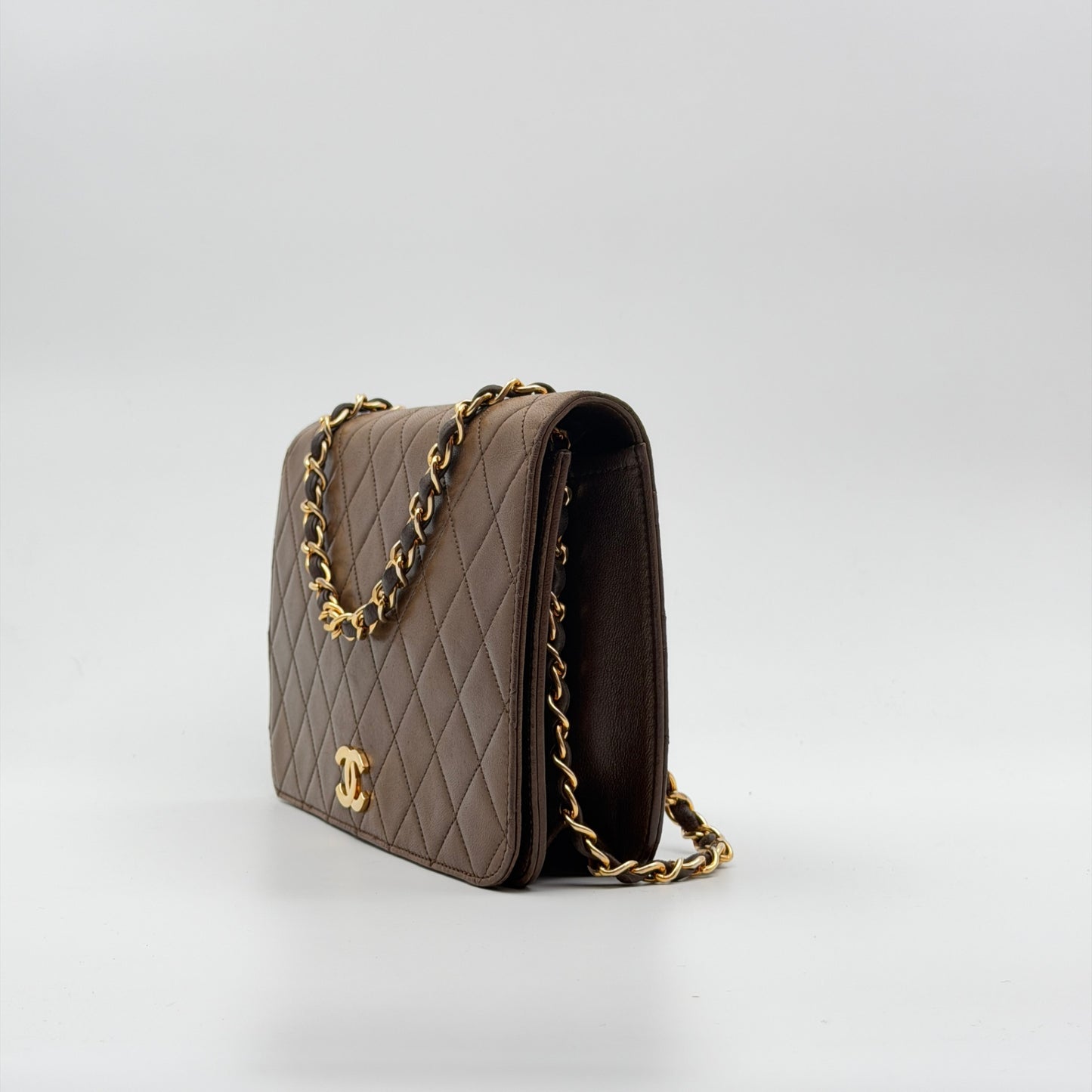 Pre-Owned Khaki Lambskin Full Flap Shoulder Bag