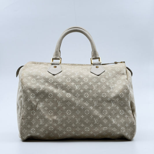 Pre-Owned Beige Mini Lin Canvas Speedy 30