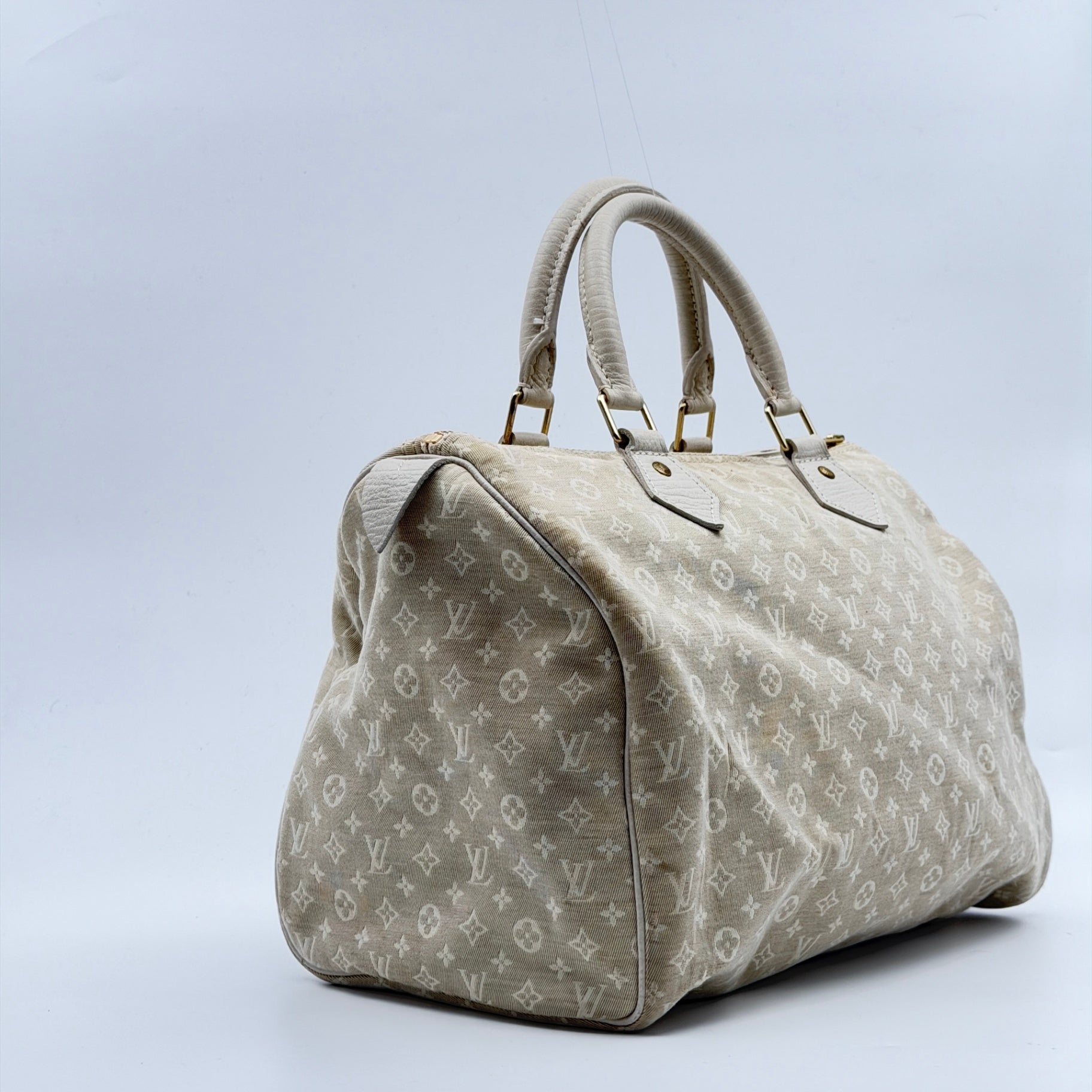 Pre-Owned Beige Mini Lin Canvas Speedy 30